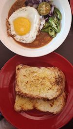 High angle view of breakfast served in plate