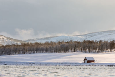 Scenic view of snow covered mountains