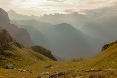 Scenic view of mountains against sky