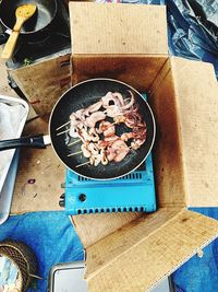 High angle view of breakfast on table