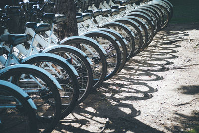 Bicycles parked in row outdoors