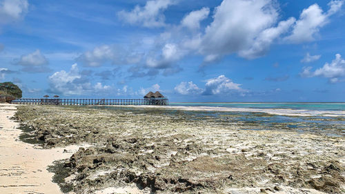 Scenic view of beach against sky on kiwengwa beach on zanzibar in tanzania 