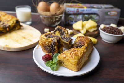 Close-up of food in plate on table