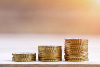 Close-up of a stack of wooden table