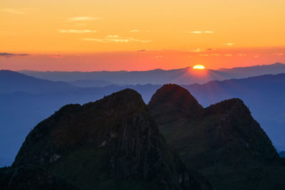 Scenic view of silhouette mountain against dramatic sky