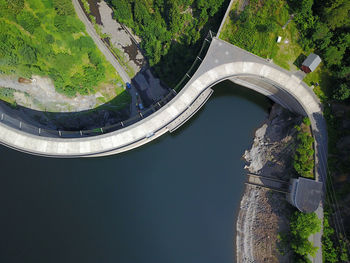 High angle view of dam by river