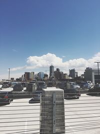 Modern cityscape against cloudy sky