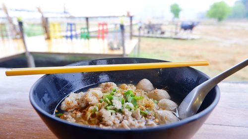 Close-up of food in bowl on table