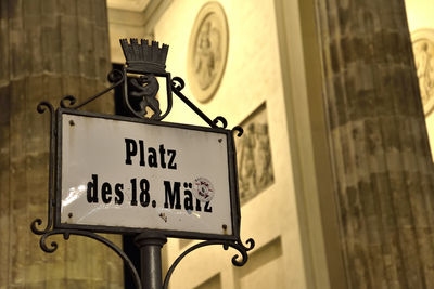 Close-up of information sign