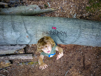 Portrait of boy in lake