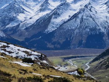 Scenic view of snowcapped mountains