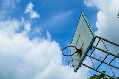 Low angle view of basketball hoop against sky