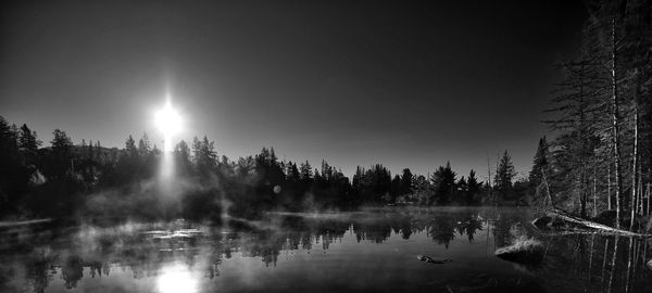 Reflection of trees in lake against sky