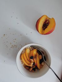 High angle view of breakfast served on table