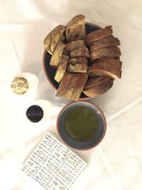 High angle view of breakfast on table