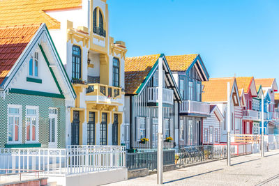 Buildings against clear blue sky