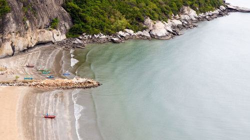 High angle view of rocks on beach