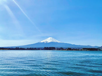 Scenic view of sea against blue sky.mount fuji 