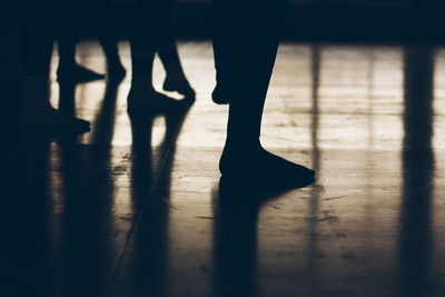 Low section of ballet dancer practicing in studio