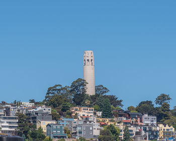 Buildings against clear blue sky