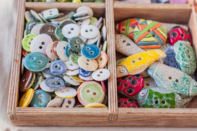 Assortment of colorful ceramic buttons for making handmade accesories.