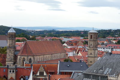 High angle view of townscape against sky