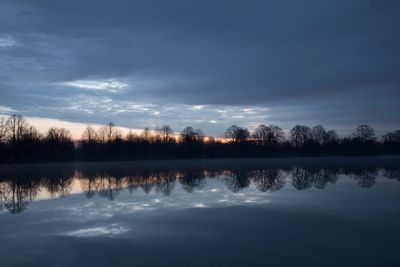 Scenic view of lake against sky during sunset