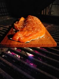 Close-up of meat on barbecue grill