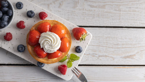 High angle view of breakfast on table