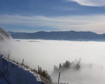 Scenic view of snowcapped mountains against sky