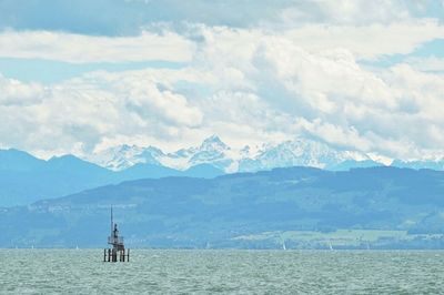 Scenic view of sea against cloudy sky
