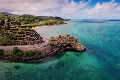 Scenic view of sea against sky. aerial views of maconde viewpoint