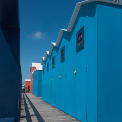 Blue beach cabins by the atlantic ocean in vendee in france