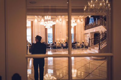 People in illuminated restaurant