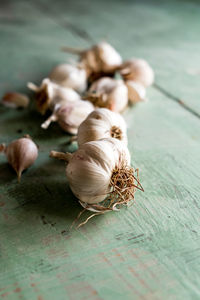 Close-up of garlic on table