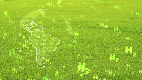 Digital composite image of green field