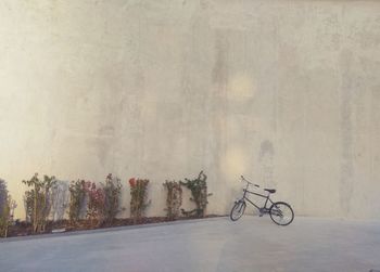 Bicycle against concrete wall