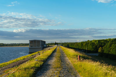 Scenic view of river amidst field against sky