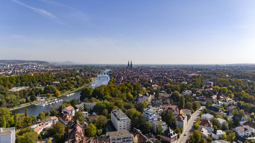 High angle view of townscape against sky