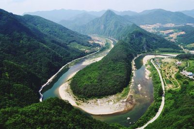 High angle view of winding road