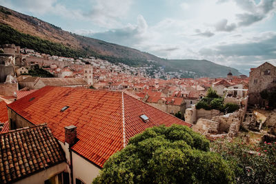 High angle view of townscape against sky