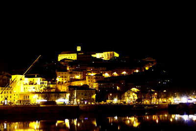 Reflection of illuminated buildings in water