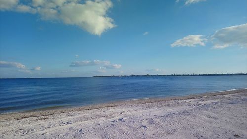 Scenic view of sea against blue sky