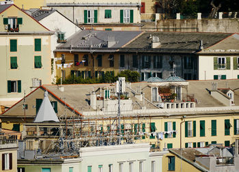 High angle view of buildings in town