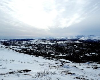 Scenic view of snow covered landscape against sky