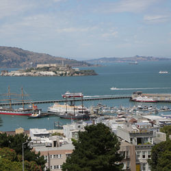 High angle view of harbor in city