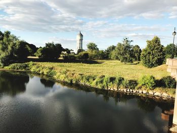 Scenic view of lake against sky