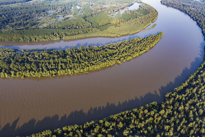 Aerial view of the danube river and its floodplain in serbia and croatia