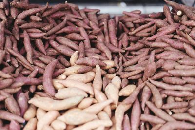 Close-up of sweet potatoes at market
