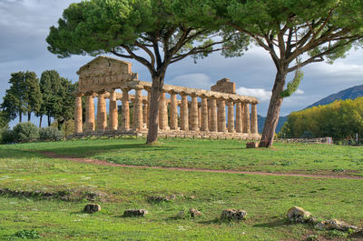 View of old ruin on field